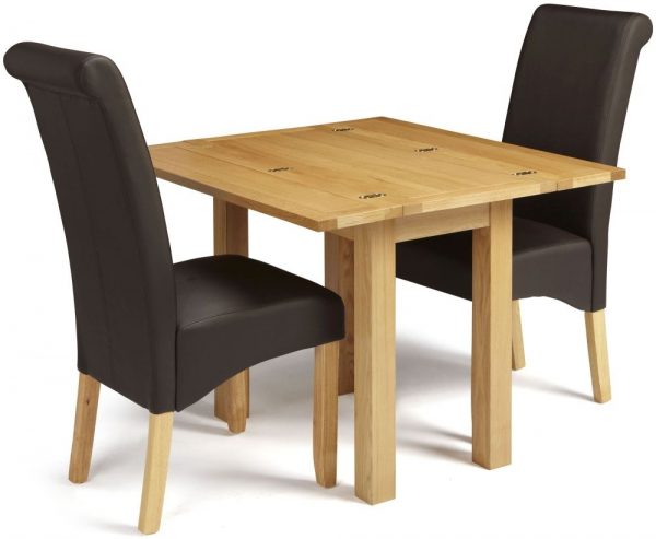3 Serene Brent Oak Dining Set Extending with 2 Kingston Brown Faux Leather Dining Chairs