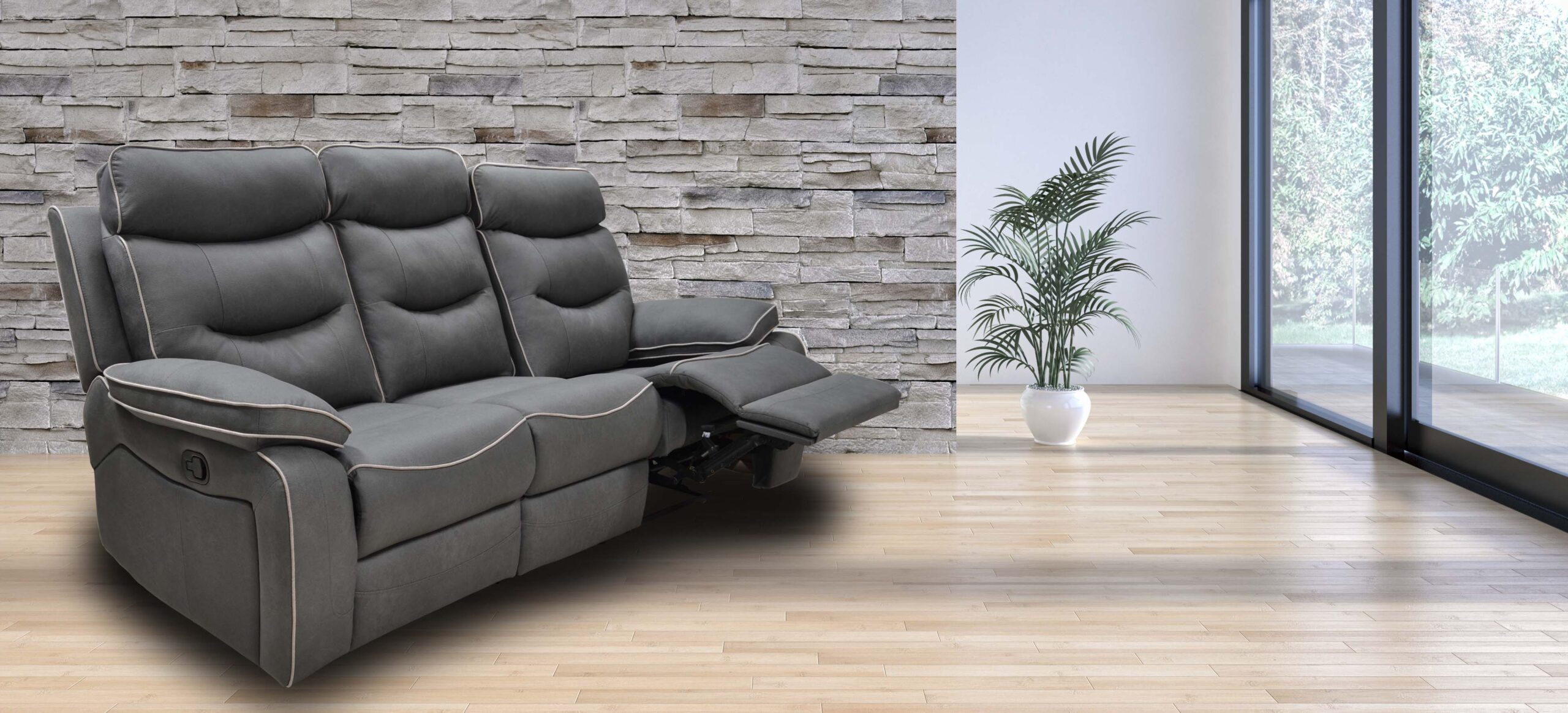 Soldes - Canapé 3 places en cuir gris graphite - Aston - Interior's